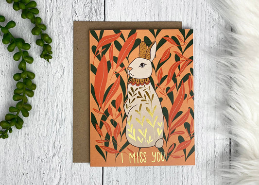 Amicreative - Miss You Bunny Gold Foil Greeting Card: Single