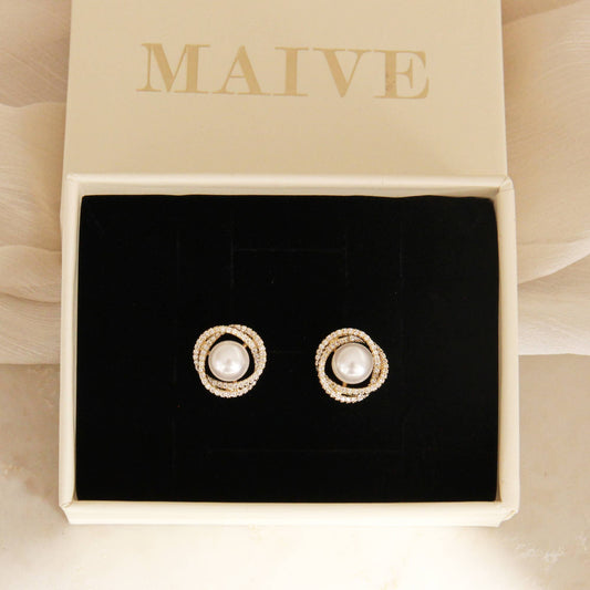 MAIVE - Pearl CZ Halo Earrings