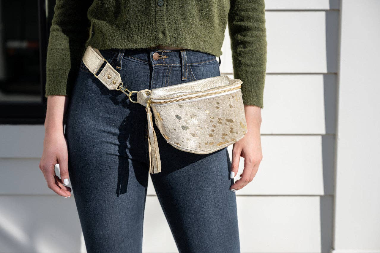 Beaudin Wholesale - Britt | Cowhide & Leather Sling Belt Bag | Gift for Women: Stone