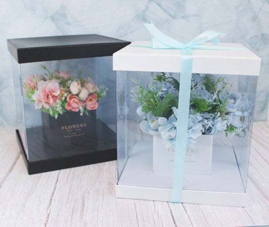 Elegant Design Supply - Square Clear Transparent PVC Flower Box with Lid and Base: White