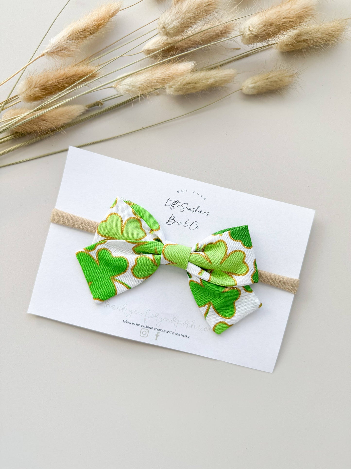 Little Sunshines Bow & Co - White & Gold Sparkle Clovers St Patricks Day Pinwheel Bow : Pigtail Set