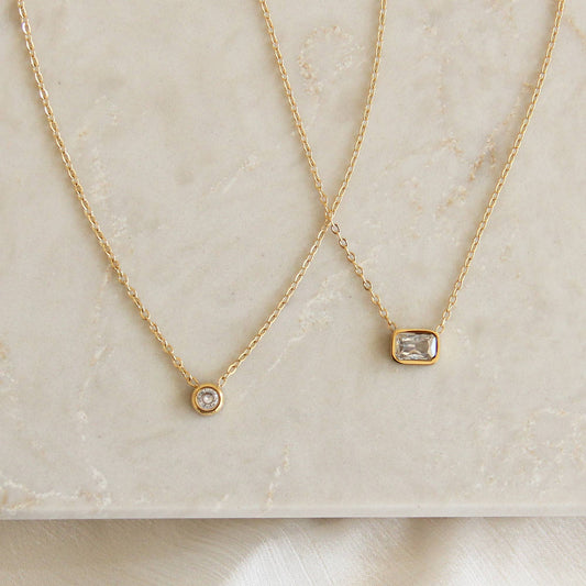 MAIVE - Bezel Stone Necklace: Gold / 6mm Emerald Cut