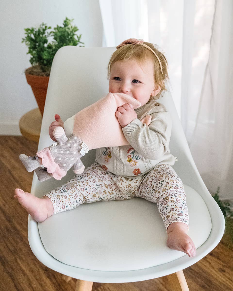 Viverano Organics - Floral Embroidered Cable Knit Baby Pullover (Organic): Stone / 3-6