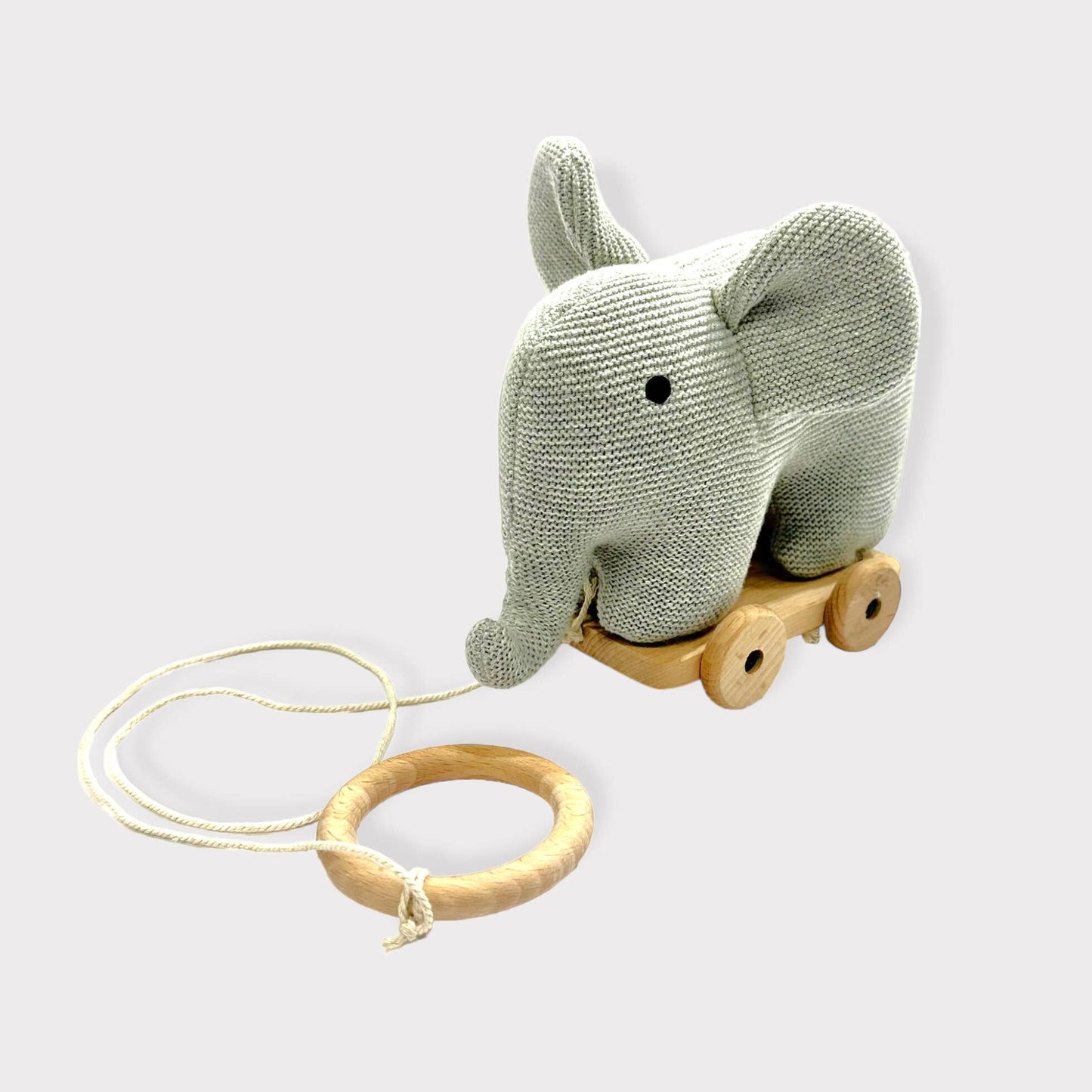 Viverano Organics - Stuffed Elephant Pull Cart Baby Toy - Organic Knit : Grey Heather / One Size