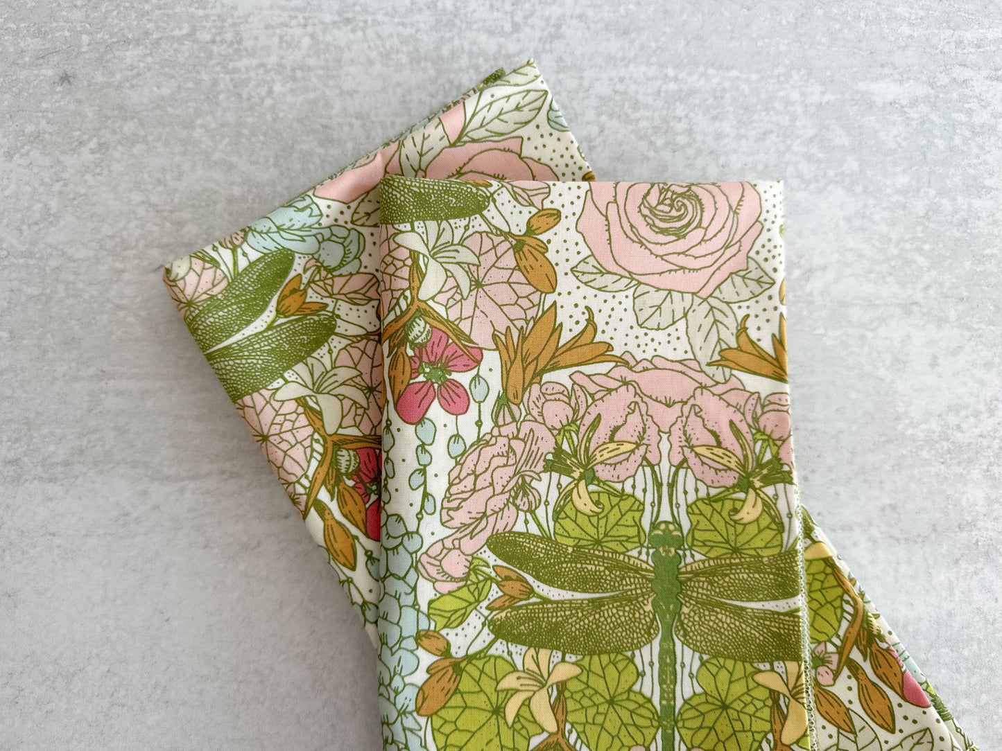 Dot and Army - Dragonfly Garden Cloth Napkins, set of four: 10in Cocktail
