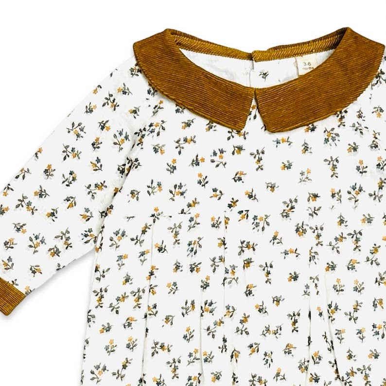 Viverano Organics - Ditsy Floral Muslin & Corduroy Baby Jumpsuit (Organic): Mustard / 0-3M