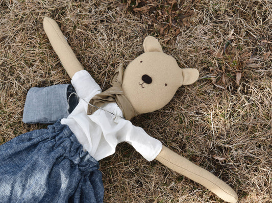 Woolgrass Farm - Agatha the Bear Doll- Chambray skirt
