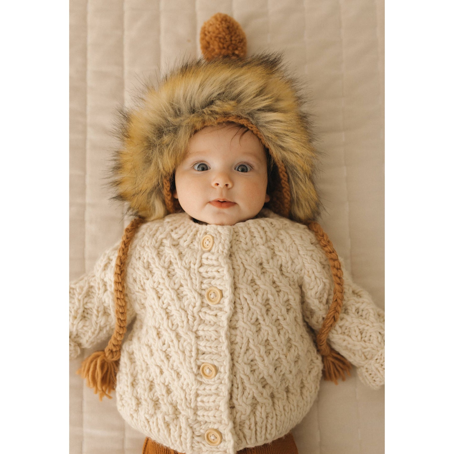 Huggalugs - Waffle Cardigan Sweater Natural Baby & Toddler: 12-18 months