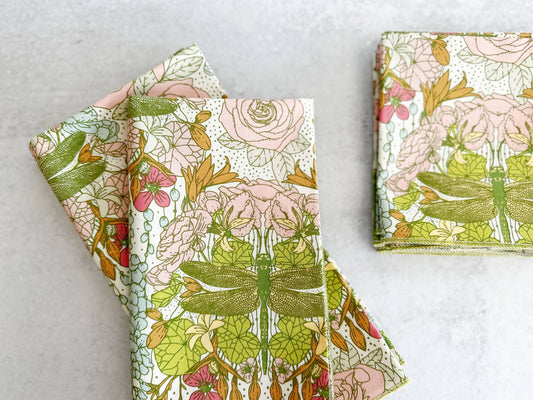 Dot and Army - Dragonfly Garden Cloth Napkins, set of four: 10in Cocktail