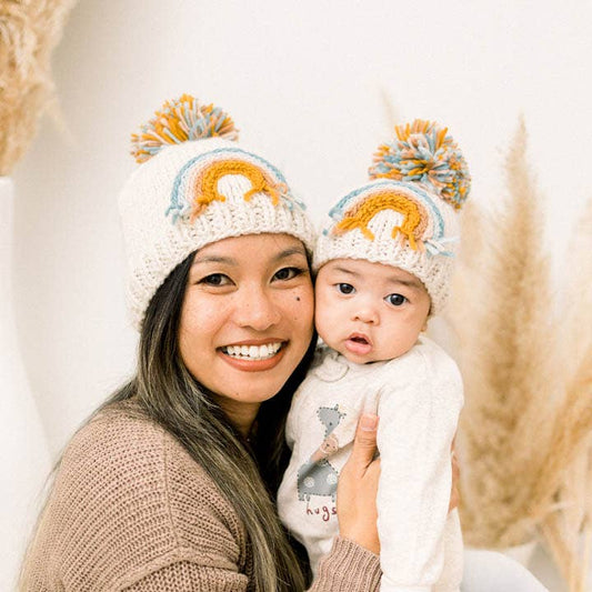 Huggalugs - Teal Rainbow Knit Beanie Hat Baby & Kids SALE: L (2-6 years)