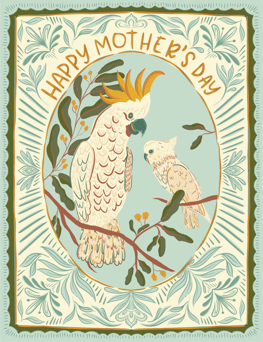 Amicreative - Cockatoo Love Mother's Day Gold Foil Greeting Card: Single