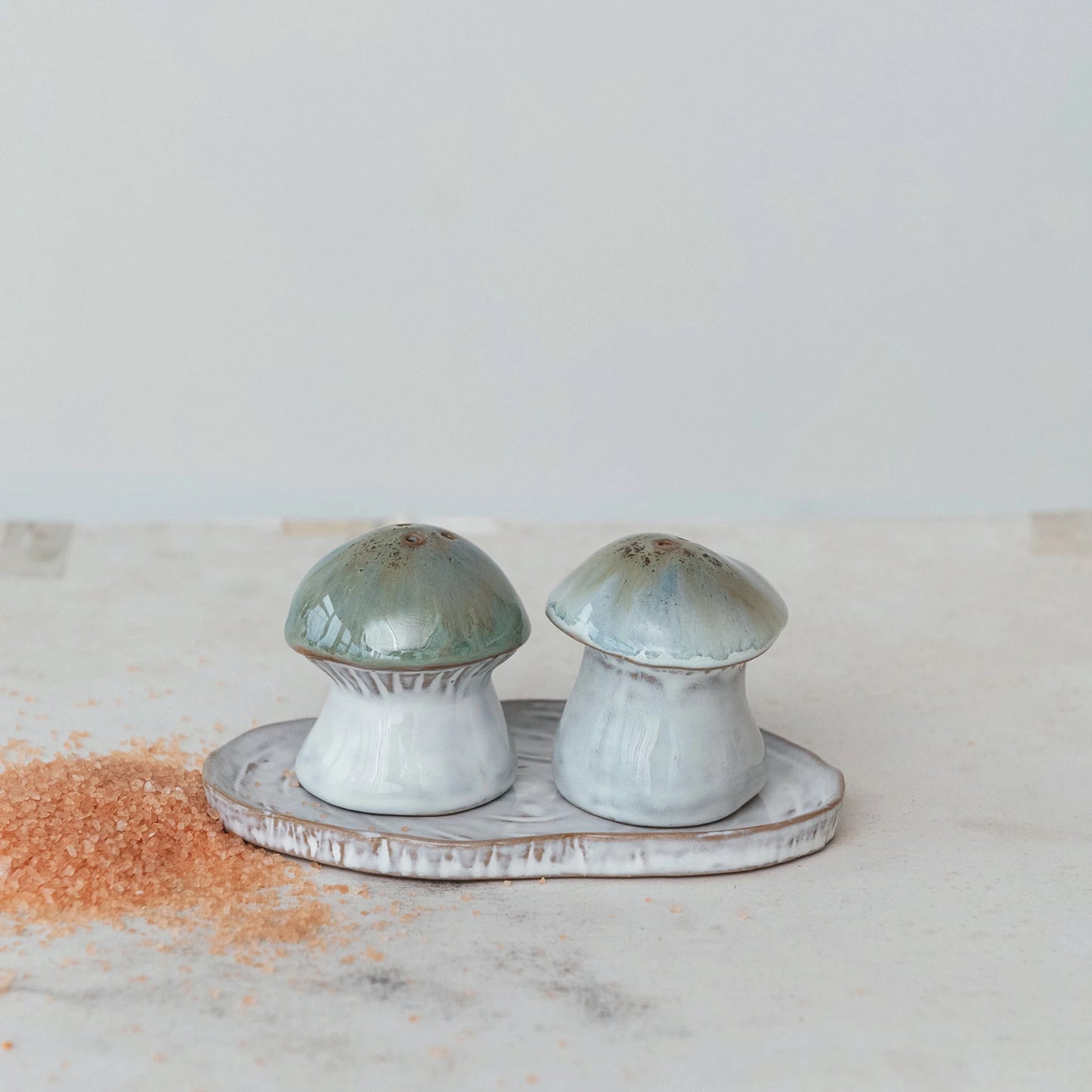 Stoneware Salt & Pepper Shakers w/ Tray