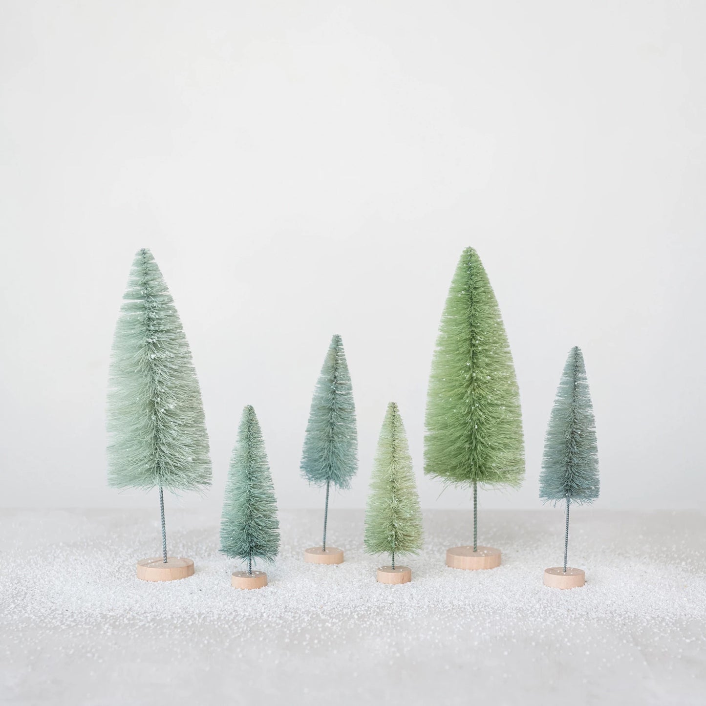 Sisal Bottle Brush Trees w/ Wood Bases, Green & Mint Colors: Small