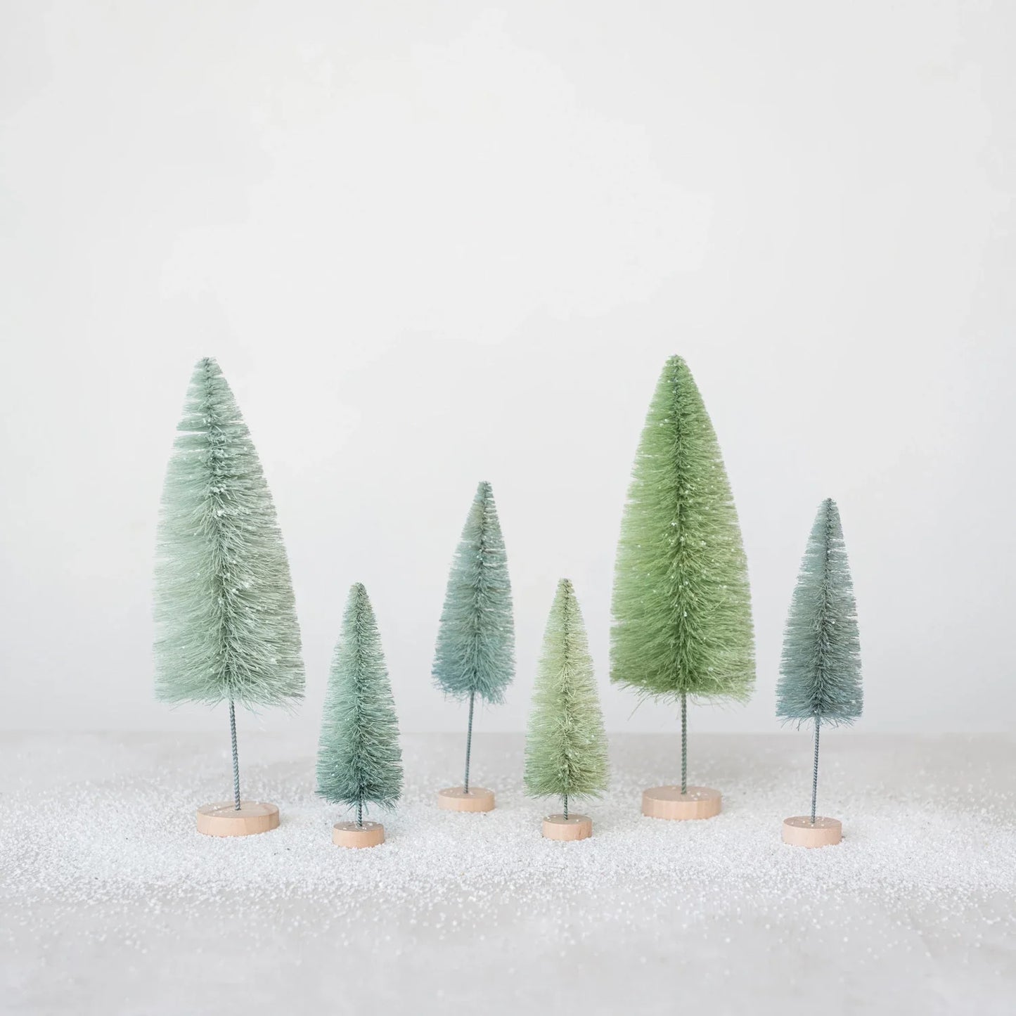 Sisal Bottle Brush Trees w/ Wood Bases, Green & Mint Colors: Medium