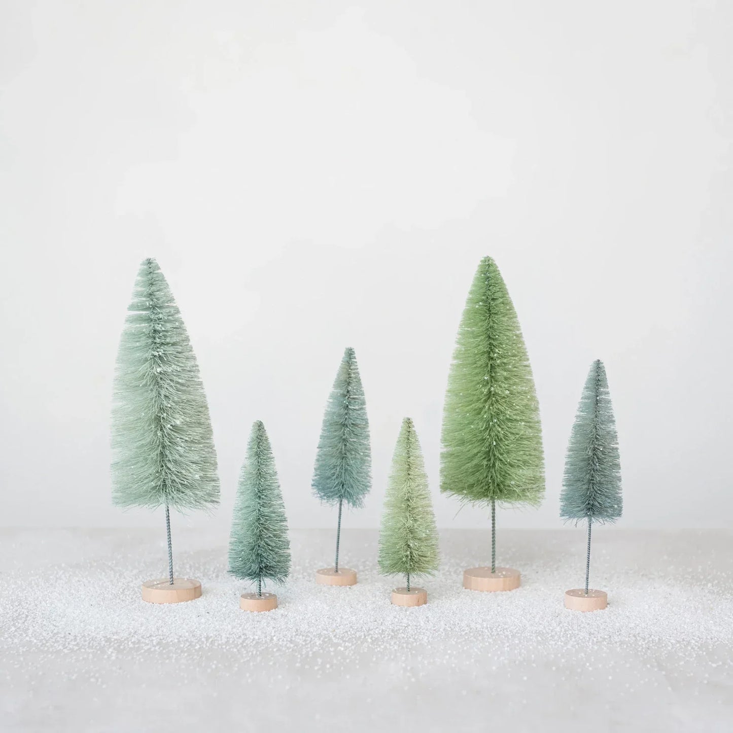 Sisal Bottle Brush Trees w/ Wood Bases, Green & Mint Colors: Large