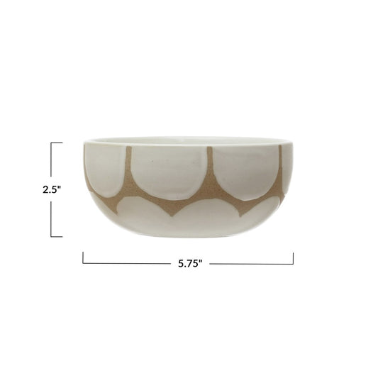 Round x 2-1/2"H Hand-Painted Stoneware Bowl with Scallop Design