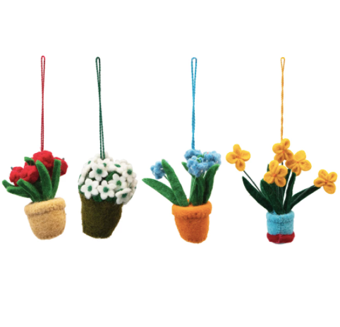 Wool Felt Flower Pot Ornament, 4 Styles
