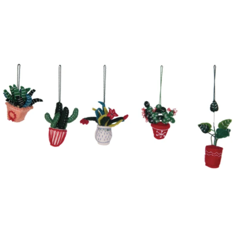 Wool Felt Embroidered Cactus Ornament, 5 Styles
