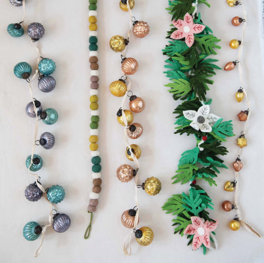 Wool Felt Floral Garland with Dove and Poinsettias