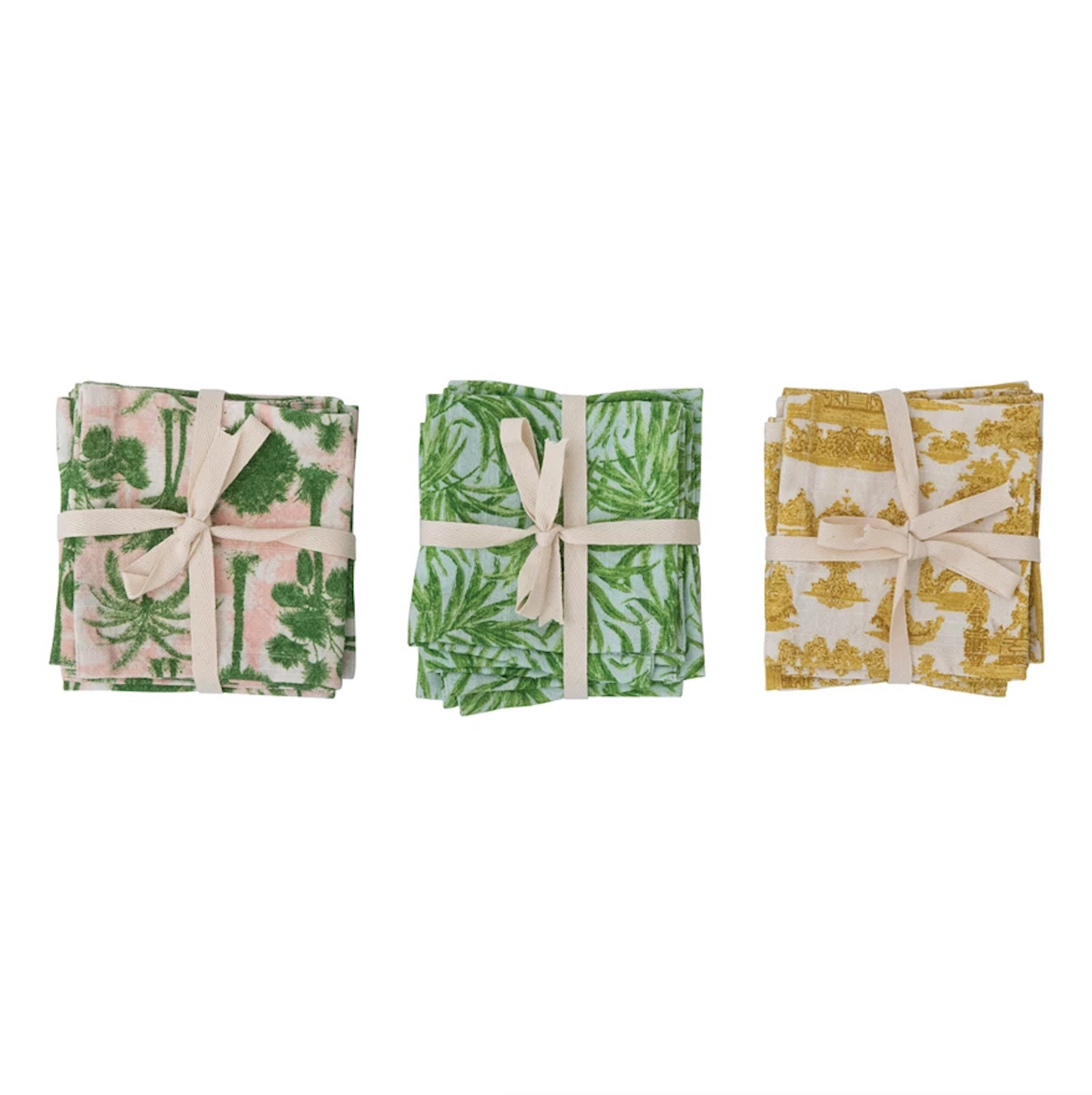 Cotton Printed Cocktail Napkins with Pattern, Set of 4