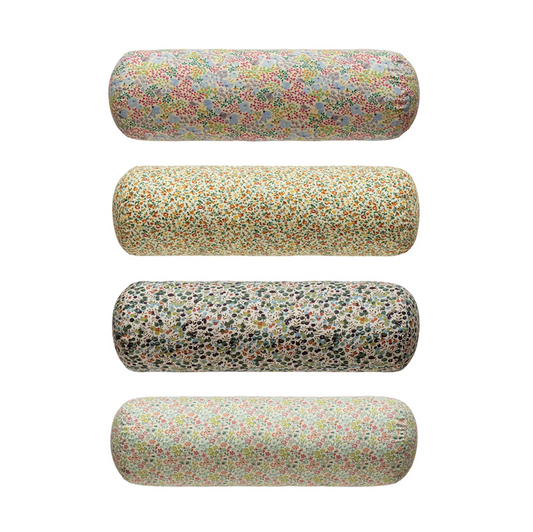 Cotton Printed Bolster Pillow with Ditsy Floral Pattern