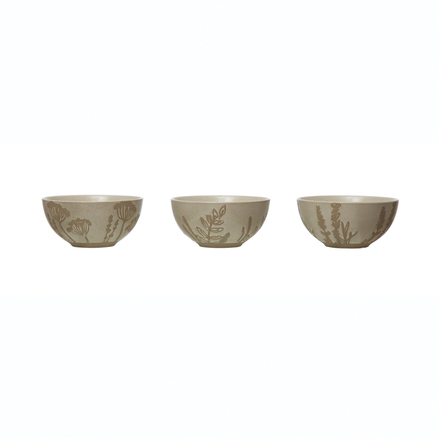 Stoneware Bowl with Wax Relief Botanical Image, 3 Styles
