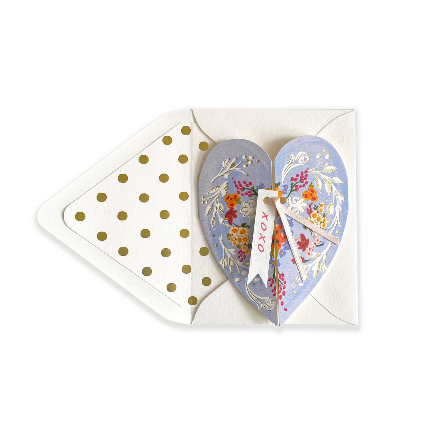 The First Snow - Blue Die Cut Heart with tag XOXO