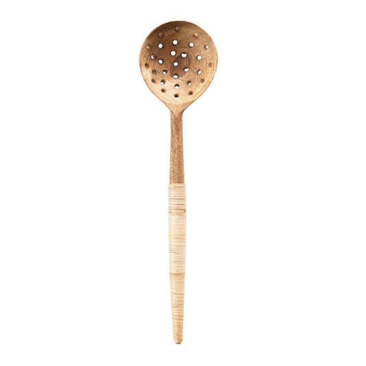 Mango Wood Olive Spoon with Bamboo Wrapped Handle