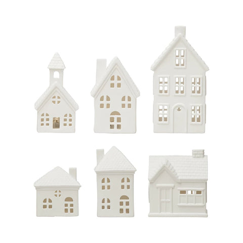 Stoneware Bisque Houses with LED Lights: Medium