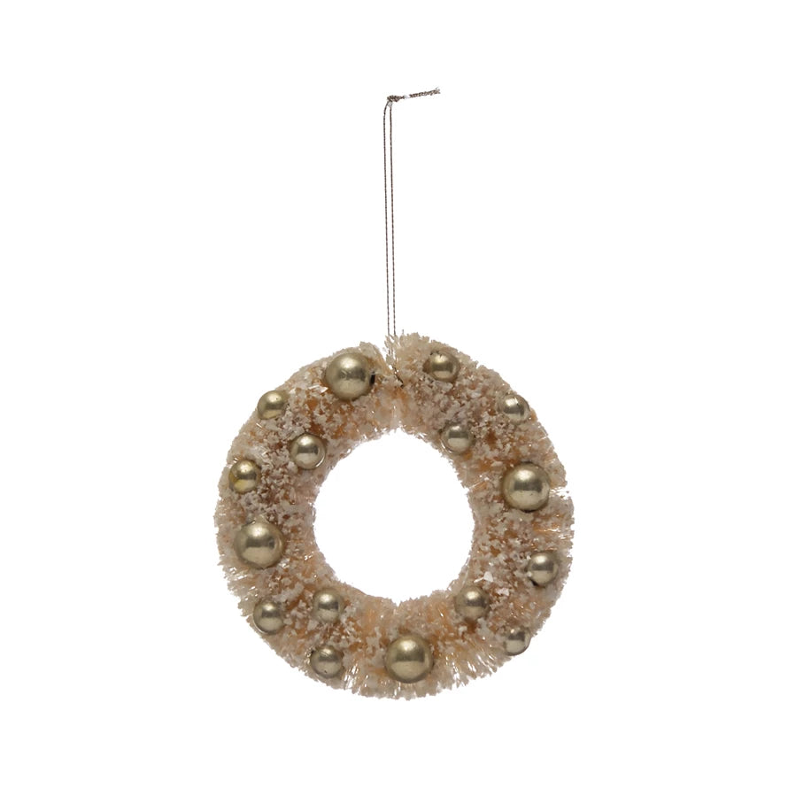 Round Sisal Bottle Brush Wreath Ornament with Ornaments