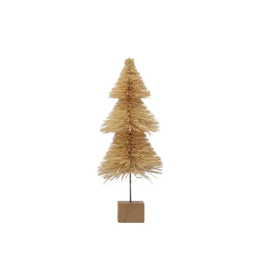Cream Sisal Bottle Brush Tree with Wood Base: Medium