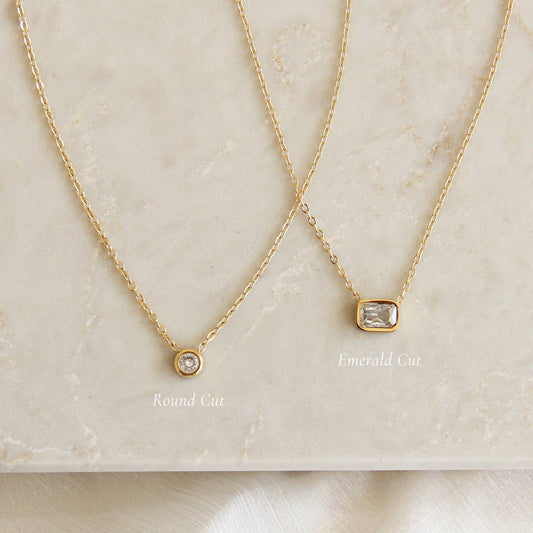 MAIVE - Bezel Stone Necklace: Gold / 6mm Emerald Cut