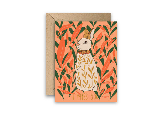 Amicreative - Miss You Bunny Gold Foil Greeting Card: Single