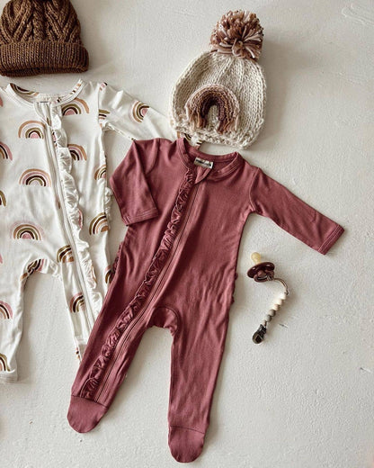 Huggalugs - Mauve Rainbow Knit Beanie Hat Baby & Kids: L (2-6 years)