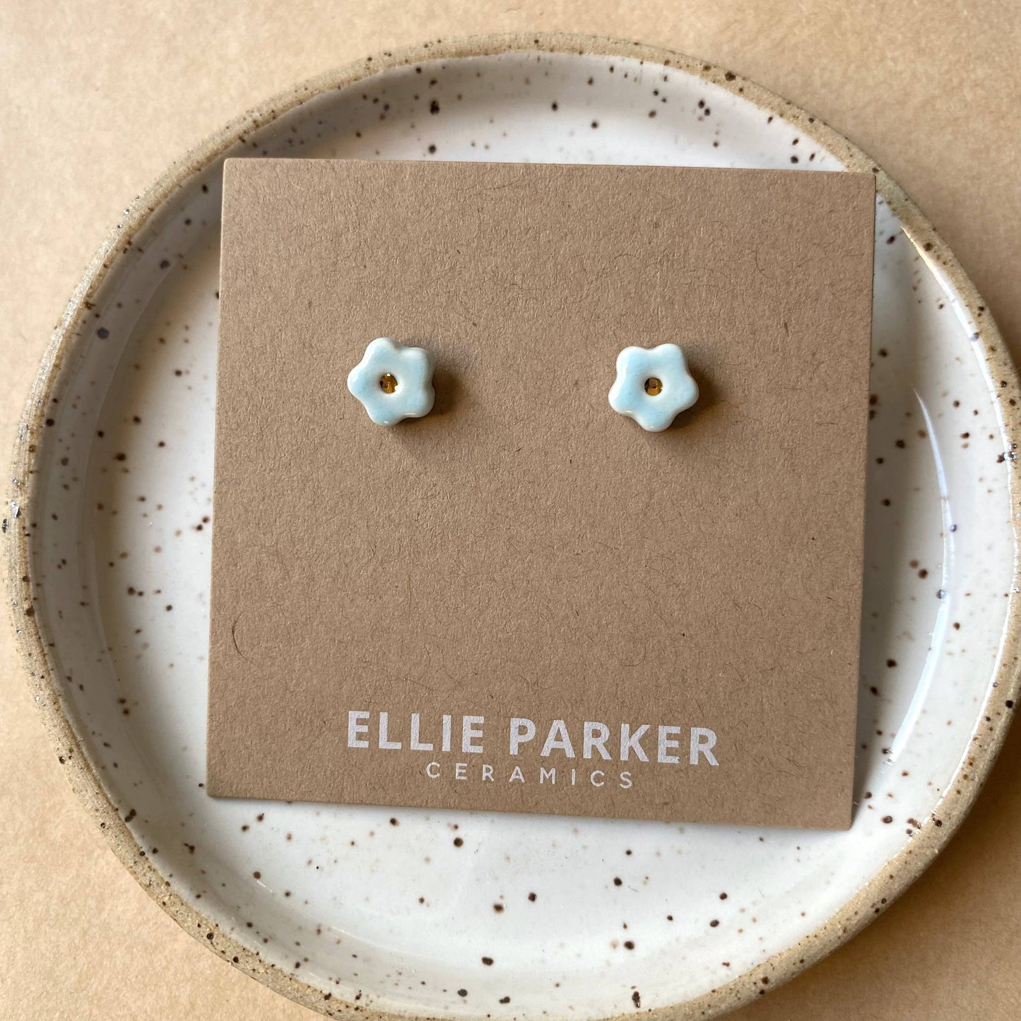 Ellie Parker Ceramics - Flower Sky Blue Ceramic Gold Accent Stud Earring