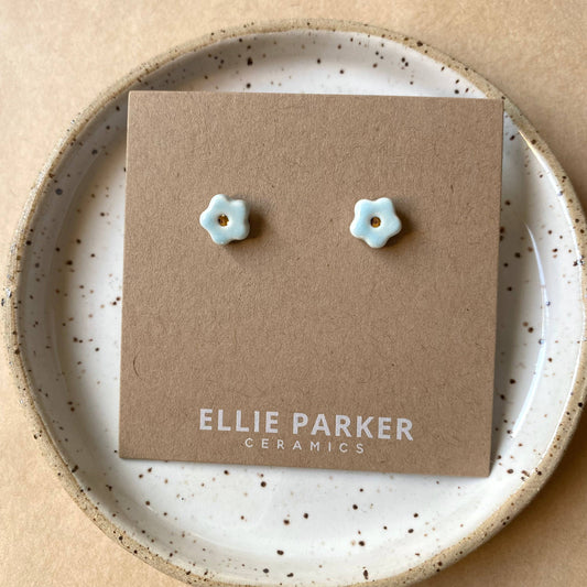 Ellie Parker Ceramics - Flower Sky Blue Ceramic Gold Accent Stud Earring