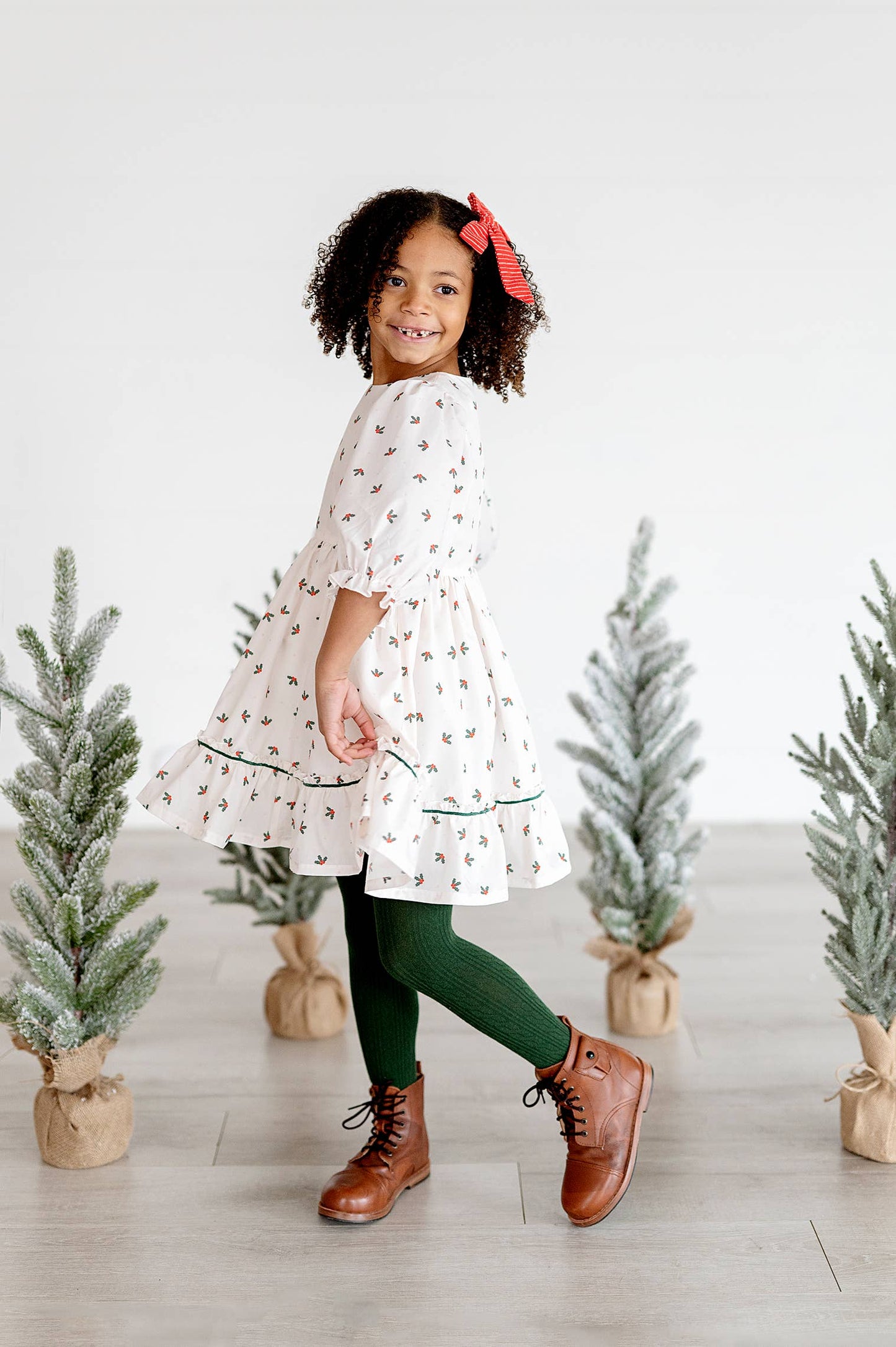 Ollie Jay - Kiki Dress in Holly Berry | Poplin Cotton Dress: 12/18m