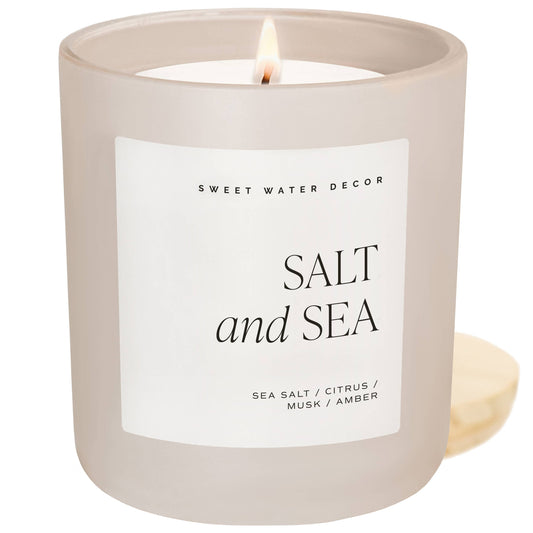 Sweet Water Decor - Salt and Sea 15 oz Soy Candle, Matte Jar -  Home Decor
