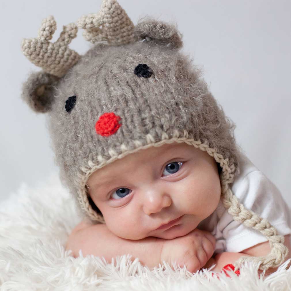 Huggalugs - Rudolph Reindeer Beanie Hat Baby & Kids: L (2-6 Years)