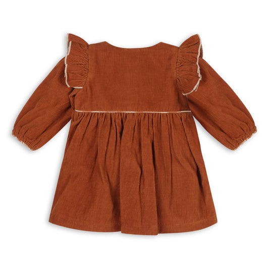 Viverano Organics - Floral Embroidered Corduroy Baby Dress & Bloomer (Organic): Rust Brown / 3-6M