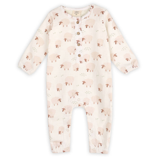 Viverano Organics - Sheep Long Sleeve Baby Jumpsuit (Organic Muslin): NATURAL / 12-18M
