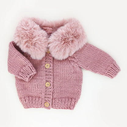 Huggalugs - Fur Collar Rosy Cardigan Sweater for Baby & Toddler: 18-24 months