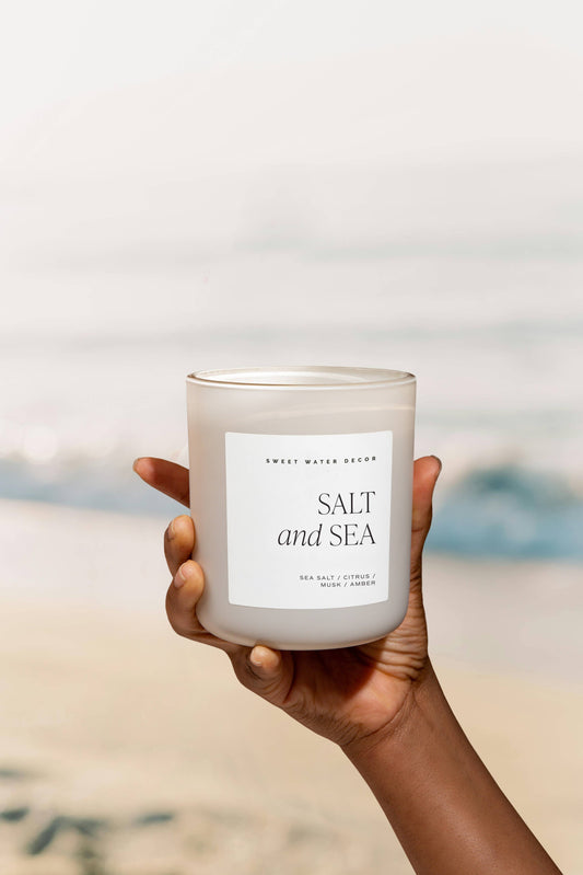 Sweet Water Decor - Salt and Sea 15 oz Soy Candle, Matte Jar -  Home Decor