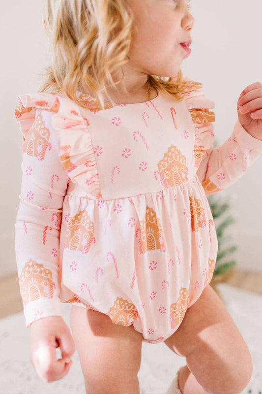 Ollie Jay - Leah Romper in Gingerbread | Baby Bubble | Christmas: 6/12m