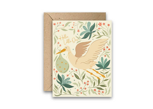 Amicreative - Hello Baby – Hand-Drawn Stork New Baby & Baby Shower Card: Single