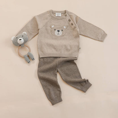 Viverano Organics - Teddy Bear Applique Baby Raglan Pullover (Organic Cotton): Oat Heather / 3-6M