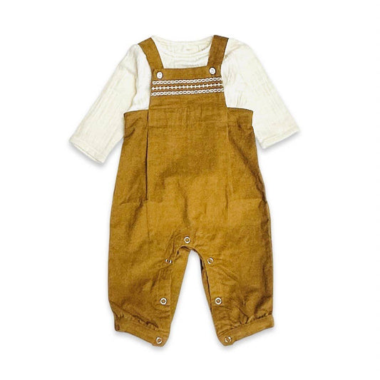 Viverano Organics - Corduroy Baby Overall Set with Muslin Shirt (Organic Cotton): Mustard / 12-18M