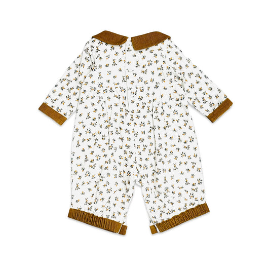 Viverano Organics - Ditsy Floral Muslin & Corduroy Baby Jumpsuit (Organic): Mustard / 3-6M