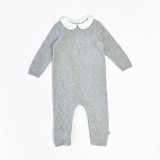 Viverano Organics - Milan Knit Peter Pan Chevron Baby Jumpsuit (Organic): Heather Grey / 3-6