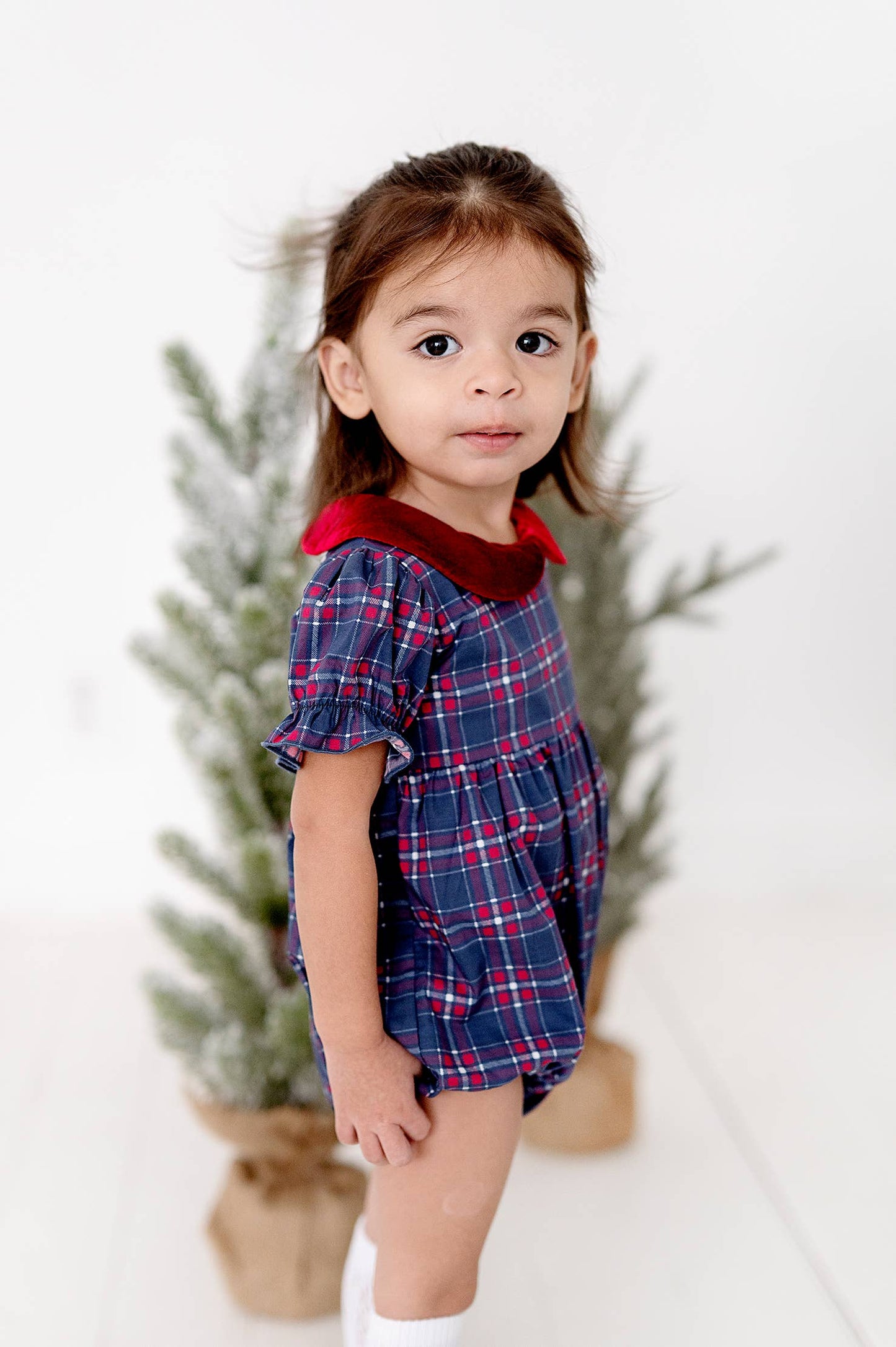 Ollie Jay - Quinn Collared Bubble in Holiday Plaid | Poplin Cotton: 6/12m